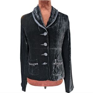 Luxury Silk Blend Black Velvet Blazer  with Bow Accent Ribbon Detailing Size 6